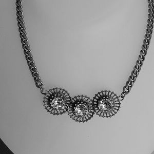 Spoke Wheel/ Metal/ Clear Crystal Necklace